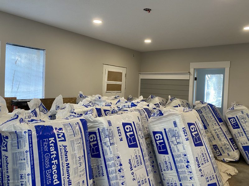 Insulation batts staged before install