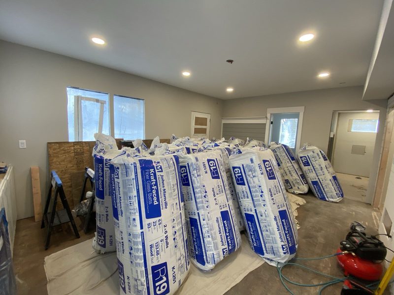 Insulation staged under new recessed lighting